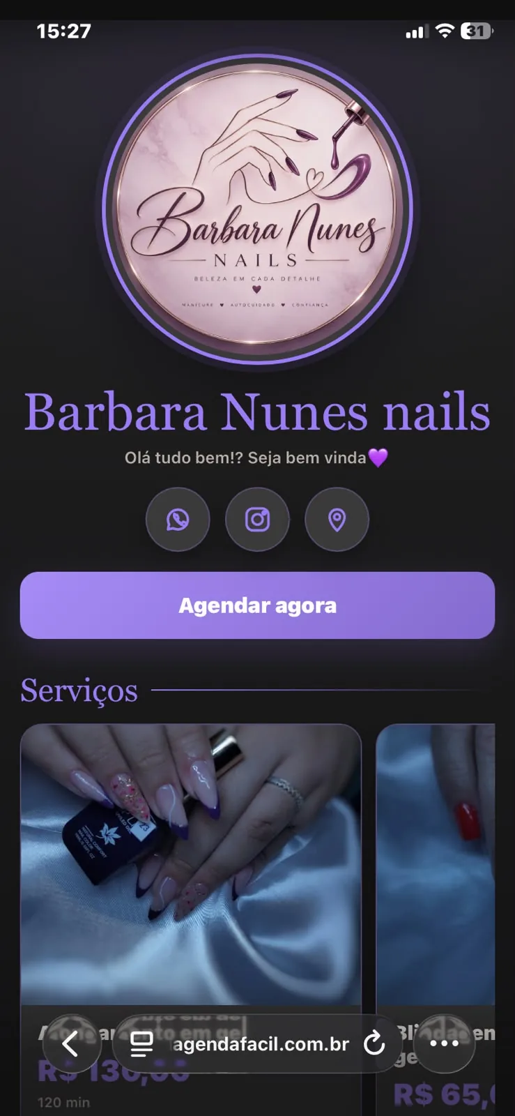 Tela de apresentação opcional do negócio antes do agendamento